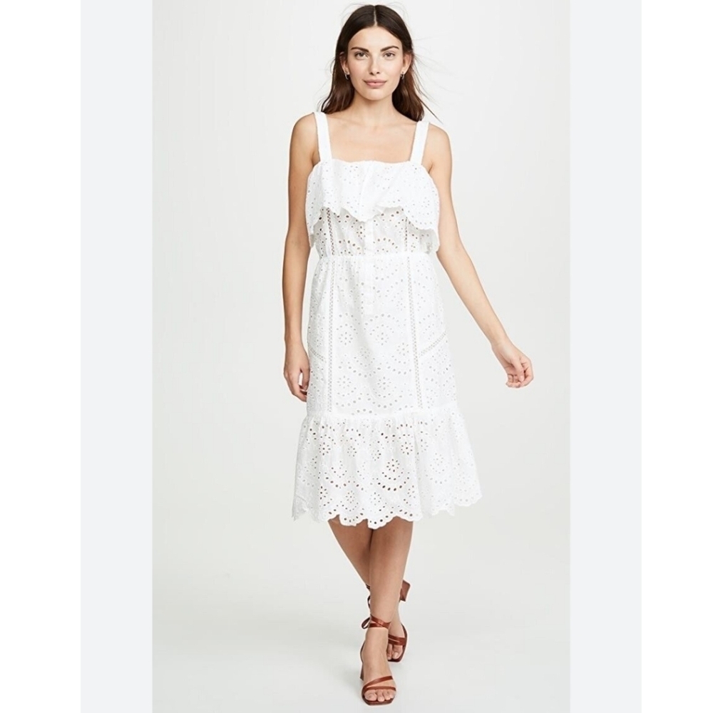 NWT 7 For All Mankind Eyelet Scalloped Tiered Midi Dress in Pale Blue Size Small - Picture 10 of 10
